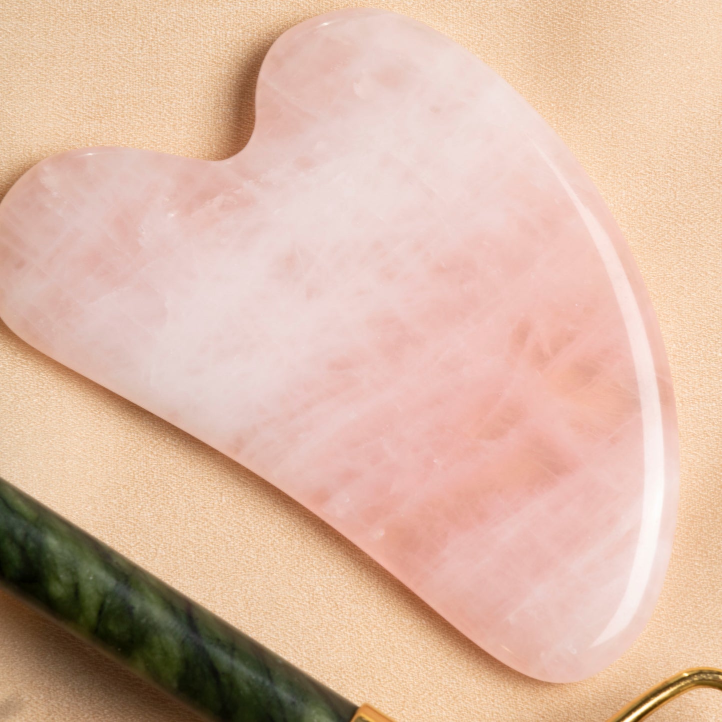 Jade Ridged Roller & Rose Quartz Gua Sha Massage Set