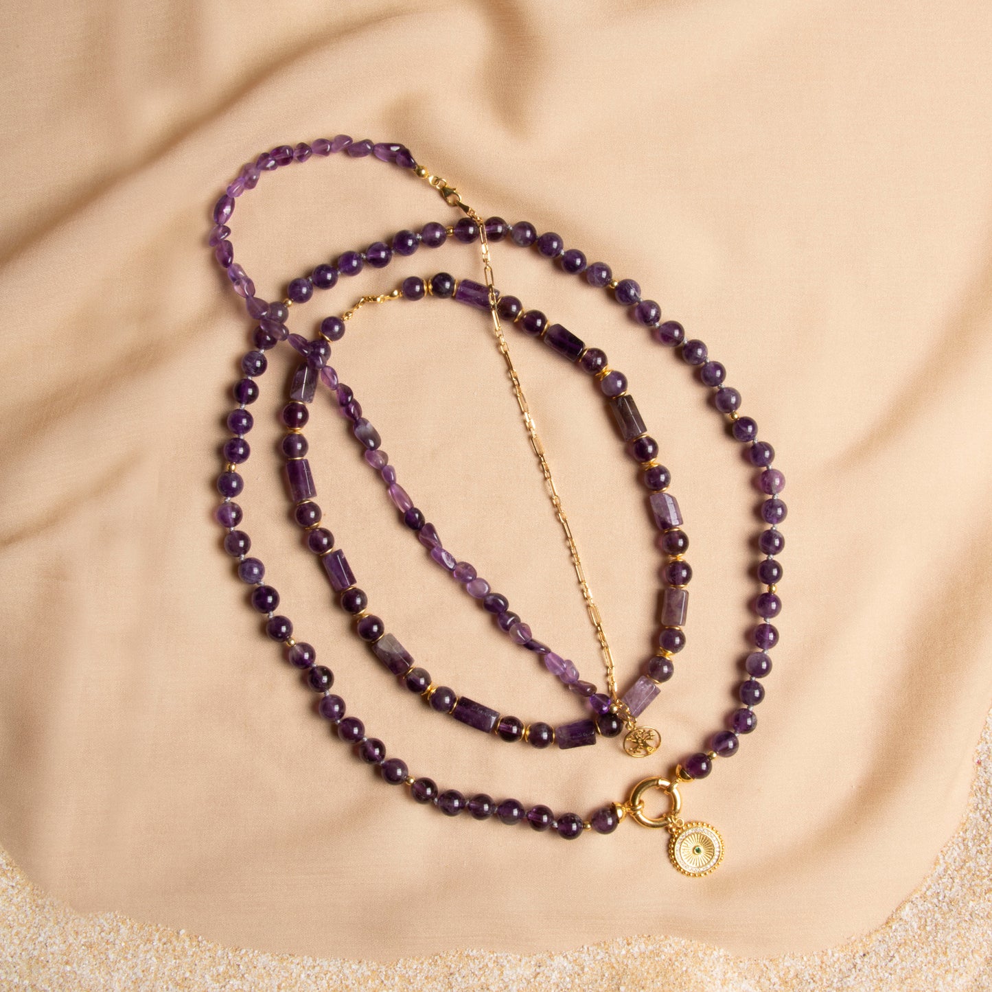 Triple Amethyst Necklace Set – Elegance & Spiritual Harmony