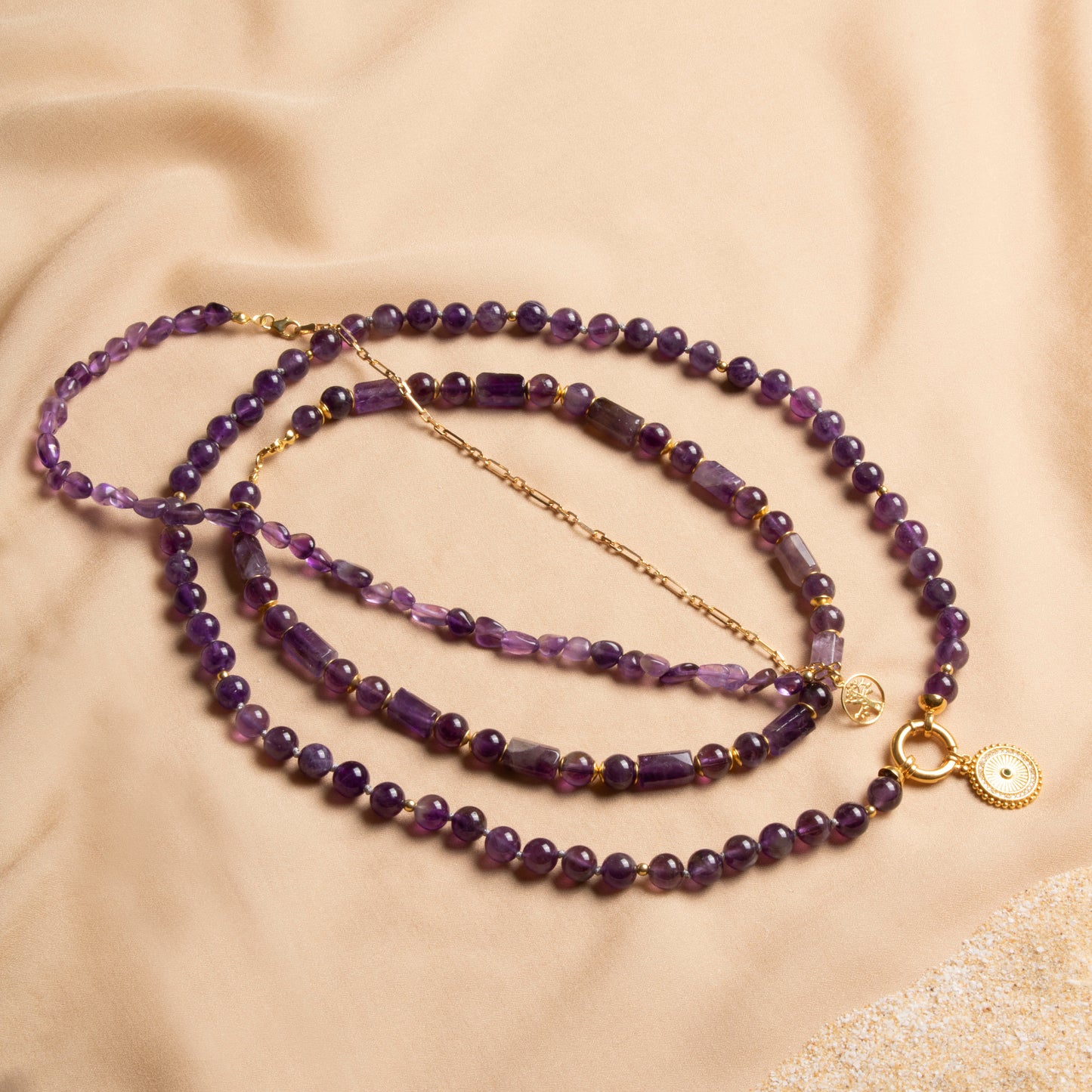 Triple Amethyst Necklace Set – Elegance & Spiritual Harmony