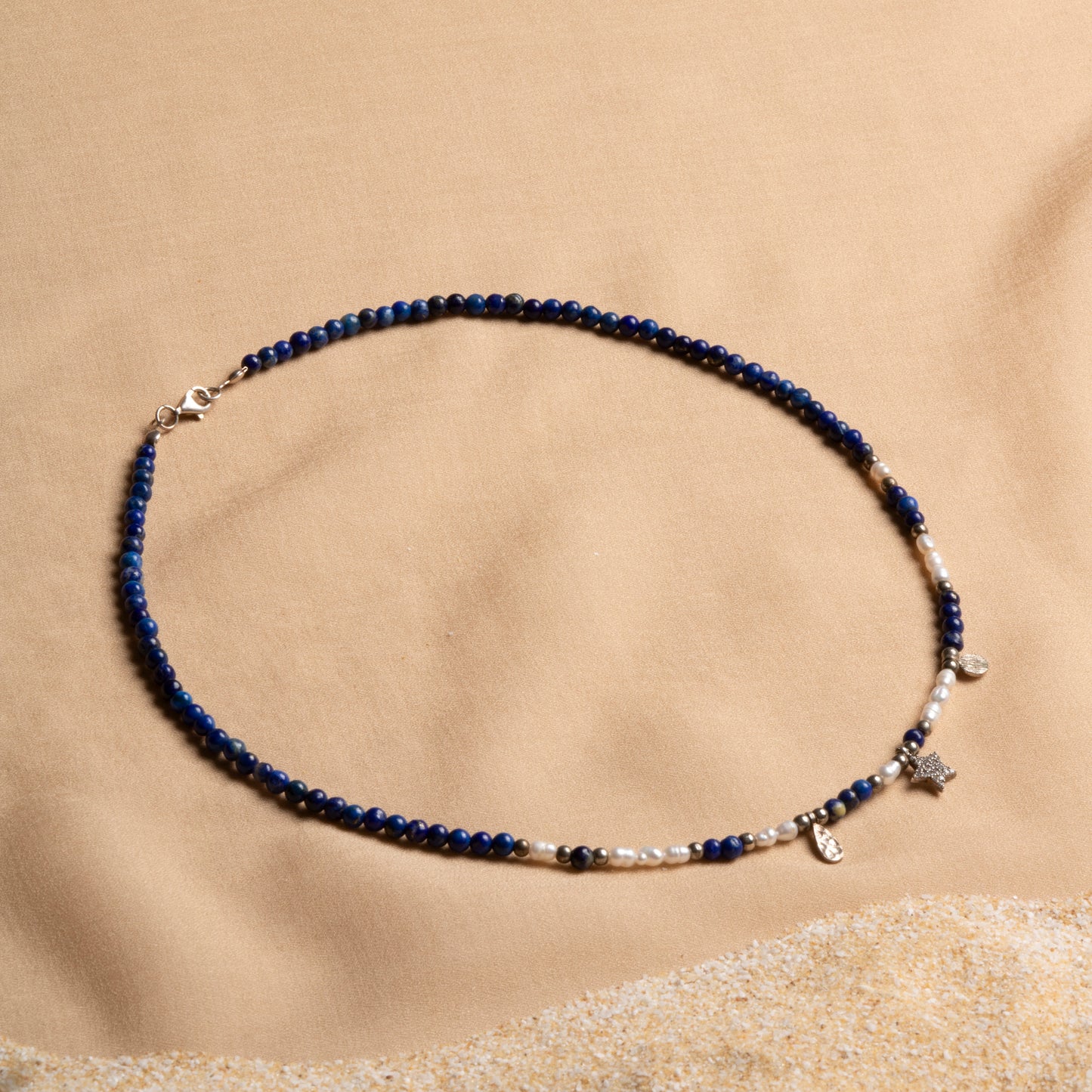 3-4mm Lapis Lazuli & Pearl Necklace with Sterling Silver Accents