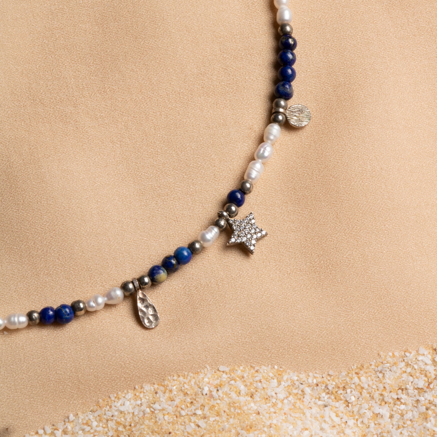 3-4mm Lapis Lazuli & Pearl Necklace with Sterling Silver Accents