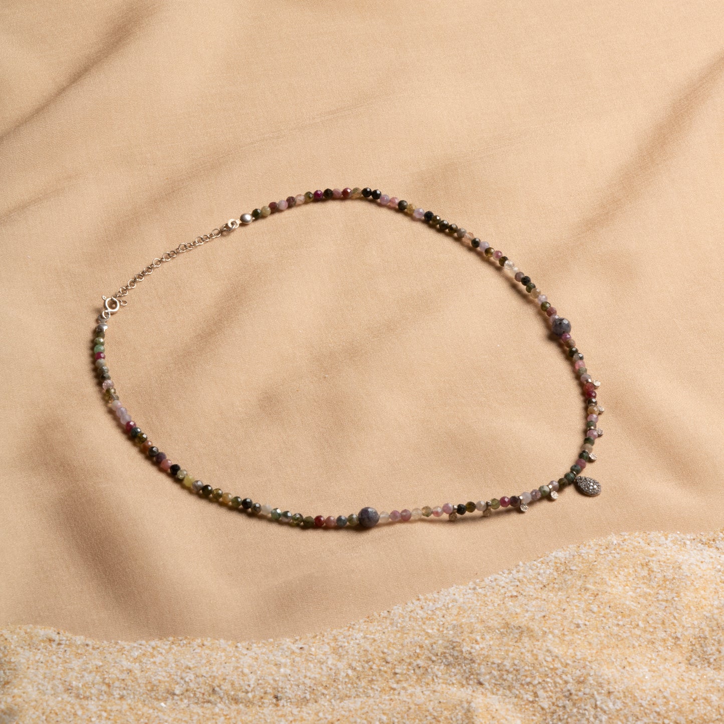 Elegant 3-4mm Tourmaline Necklace with Sterling Silver Accents