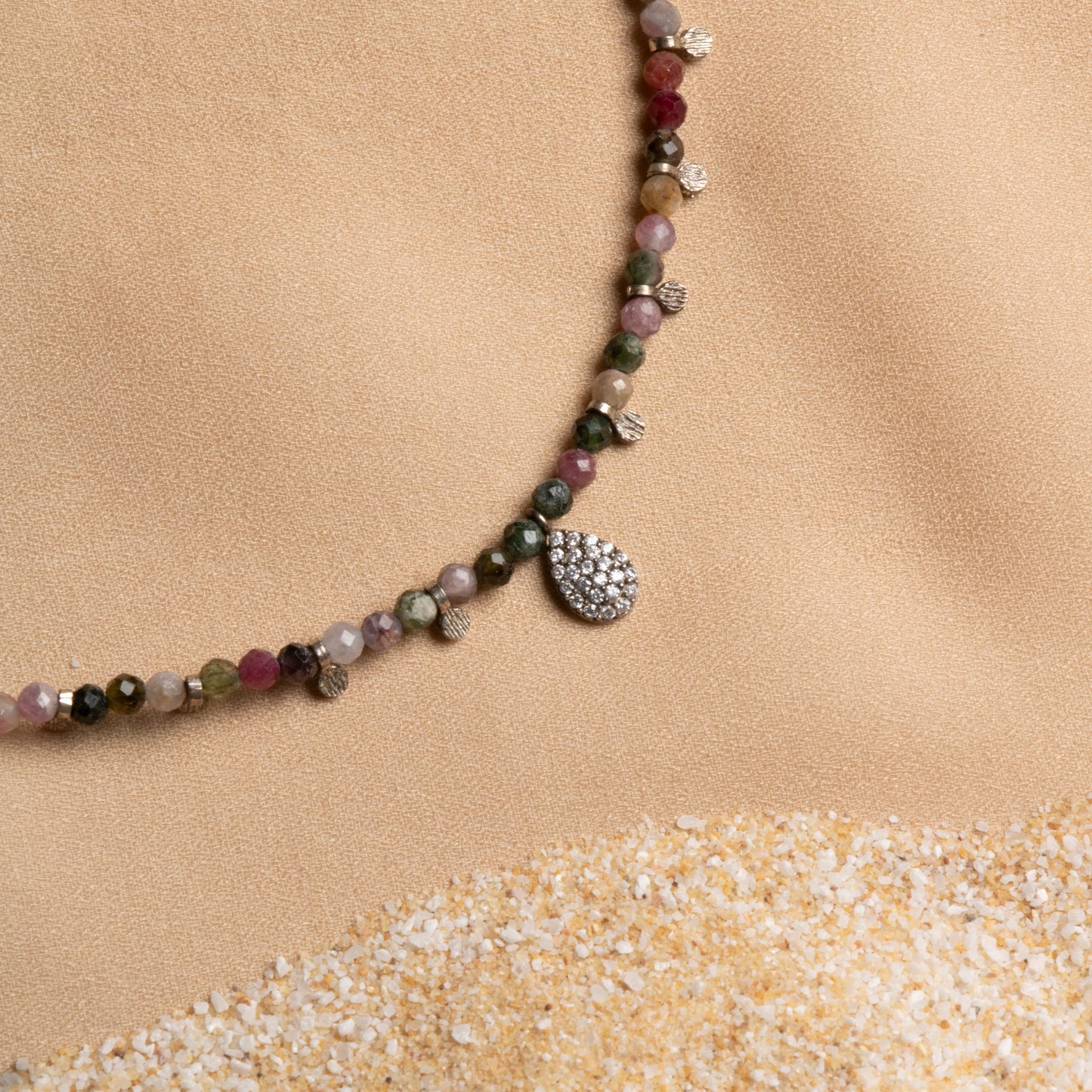 Elegant 3-4mm Tourmaline Necklace with Sterling Silver Accents