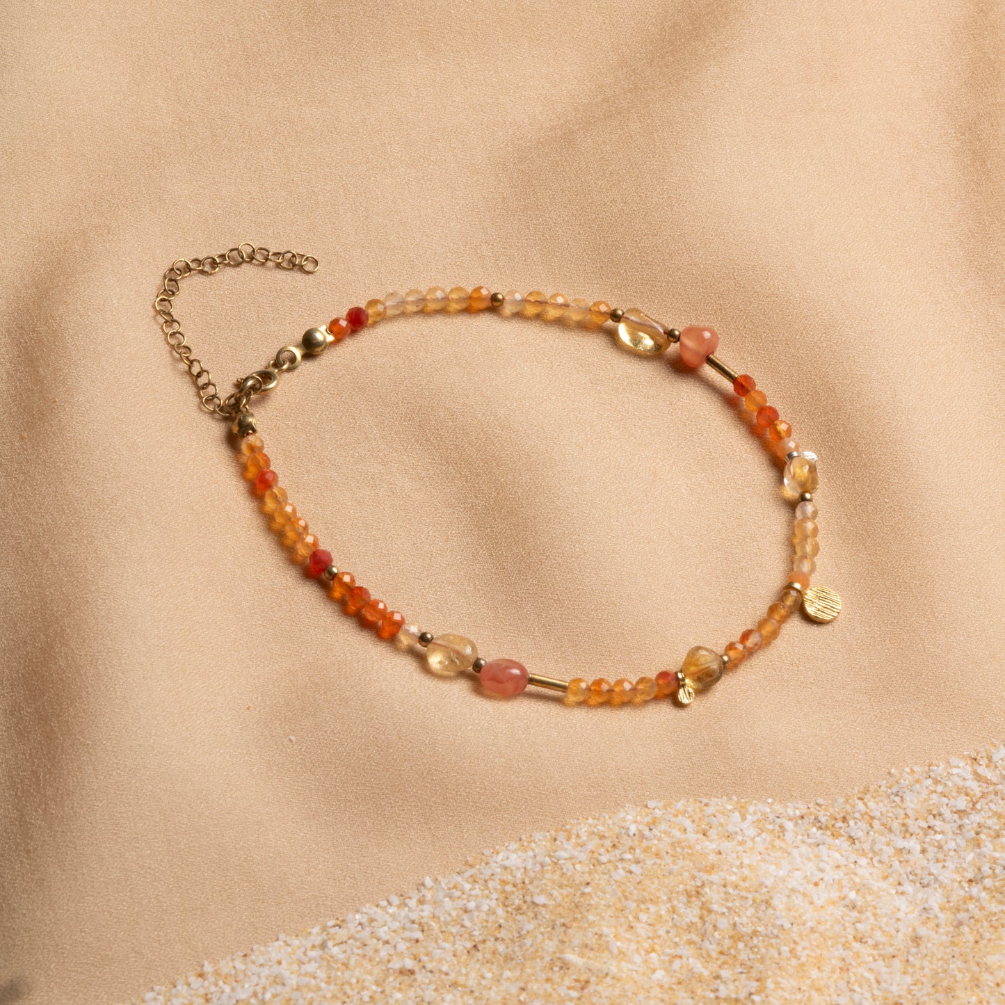 Citrine & Carnelian Anklet – A Radiant Blend of Energy and Elegance