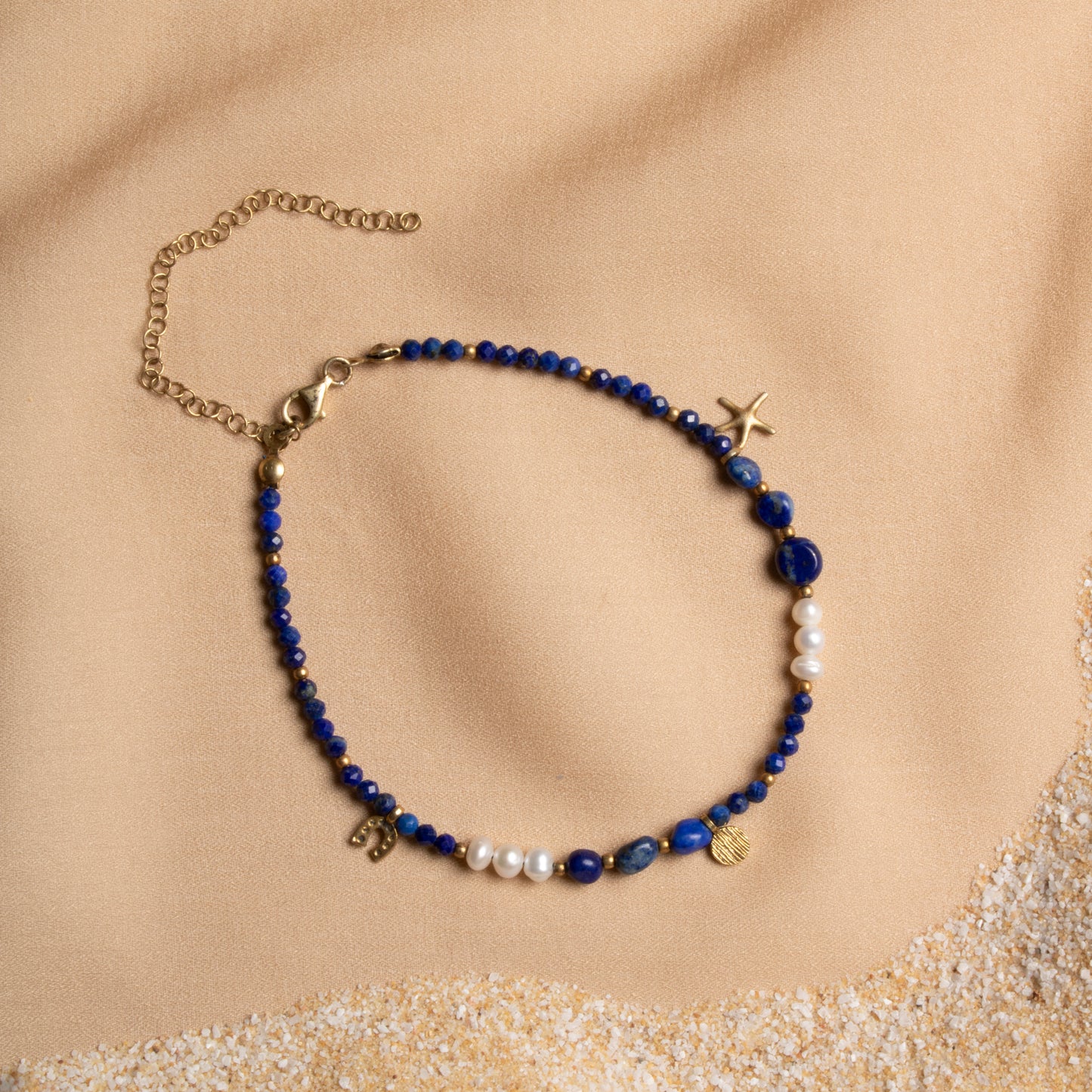 Lapis Lazuli & Pearl Anklet – A Harmony of Elegance and Wisdom