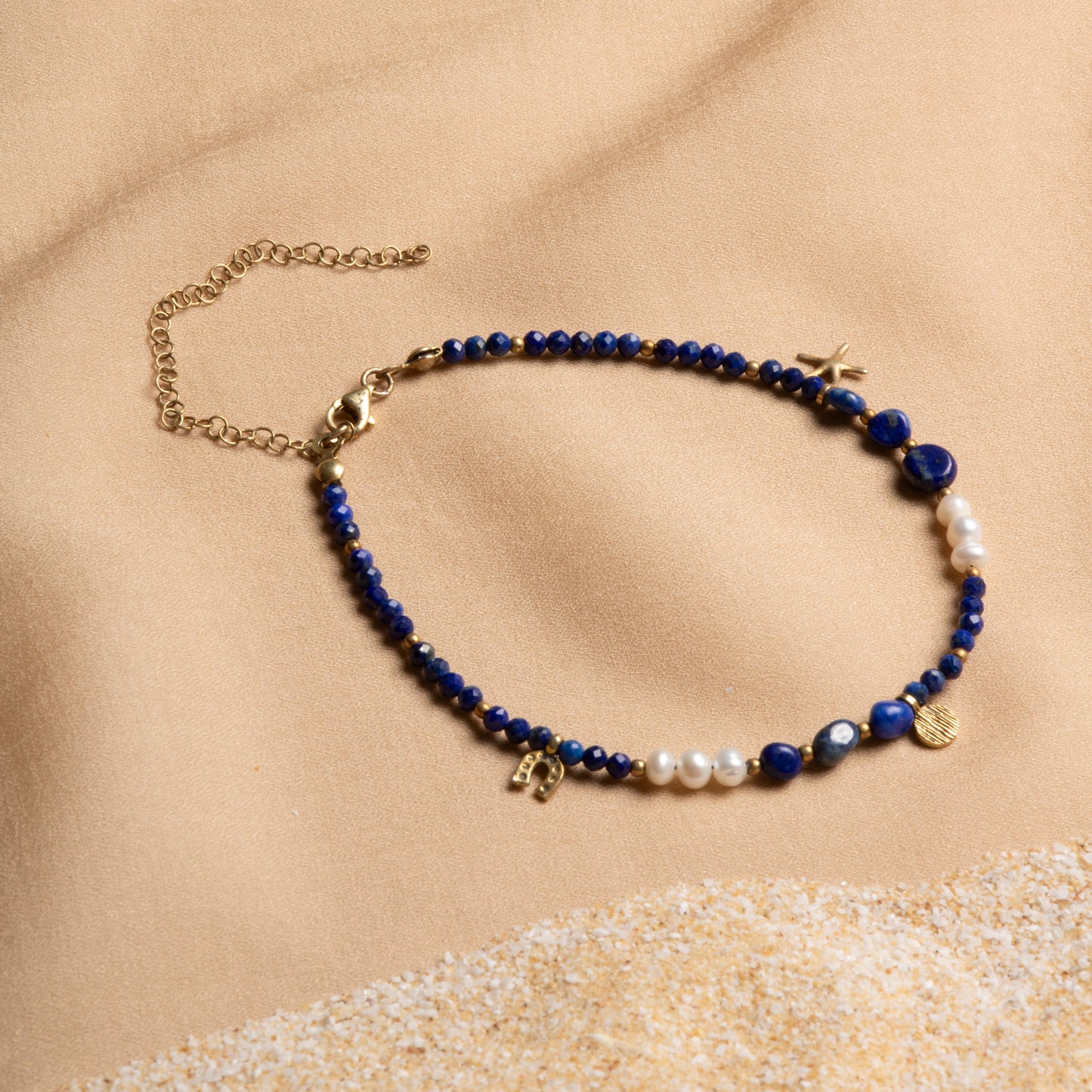 Lapis Lazuli & Pearl Anklet – A Harmony of Elegance and Wisdom