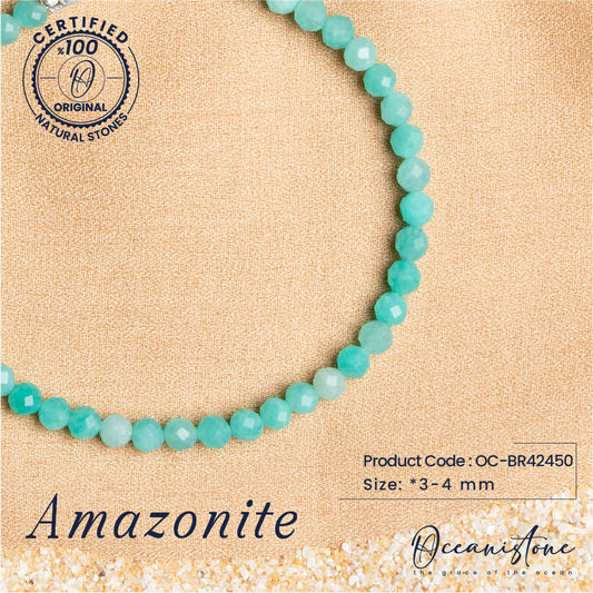 Faceted Amazonite Stretch Bracelet with Silver Closure