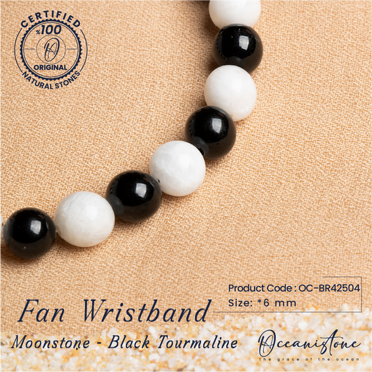 Women’s Moonstone and Black Tourmaline Stretch Bracelet – Oceanistone