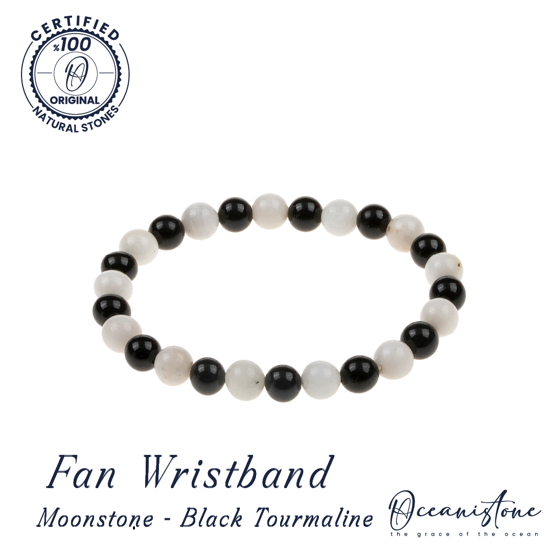 Women’s Moonstone and Black Tourmaline Stretch Bracelet – Oceanistone