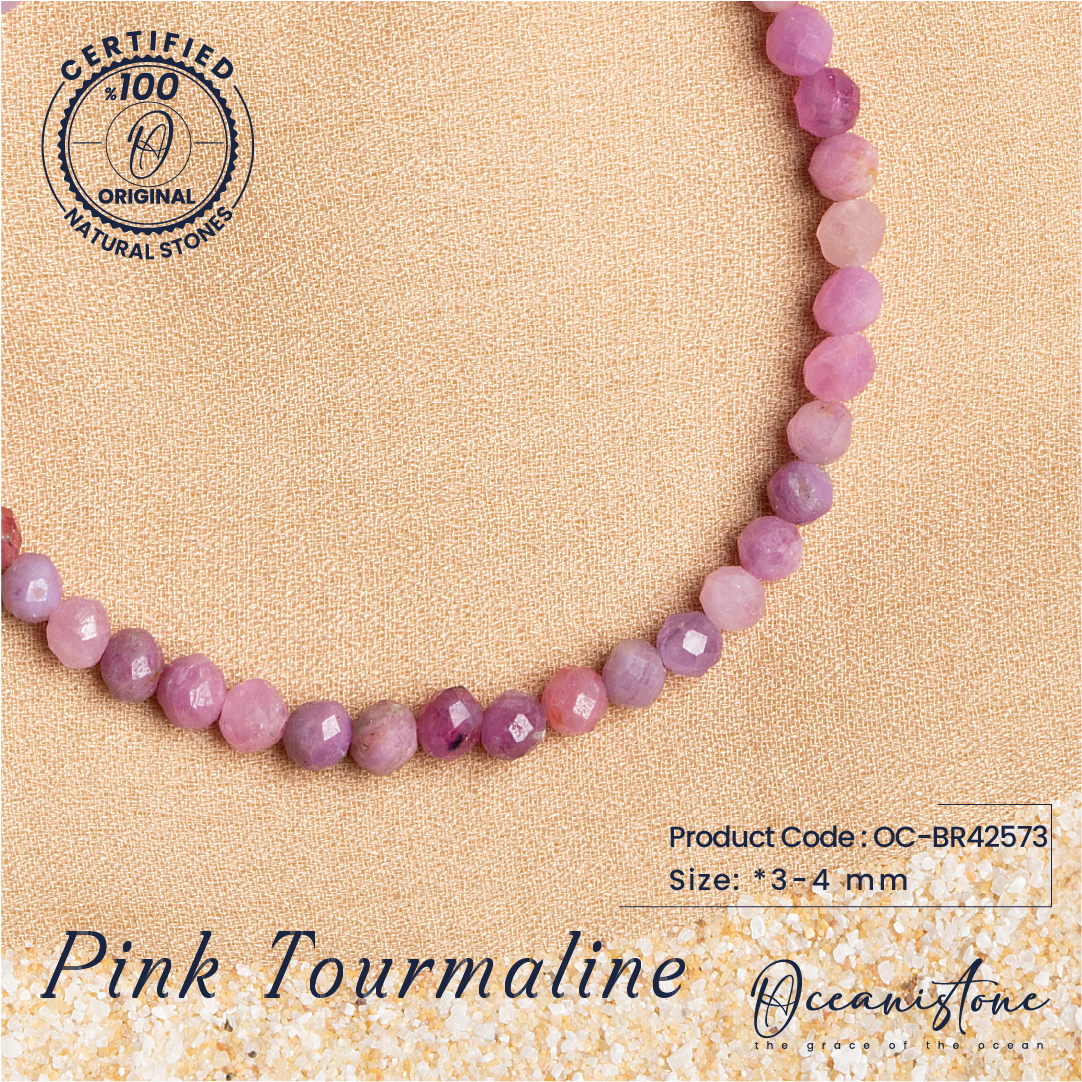 Faceted Pink Tourmaline Stretch Bracelet with Silver Closure