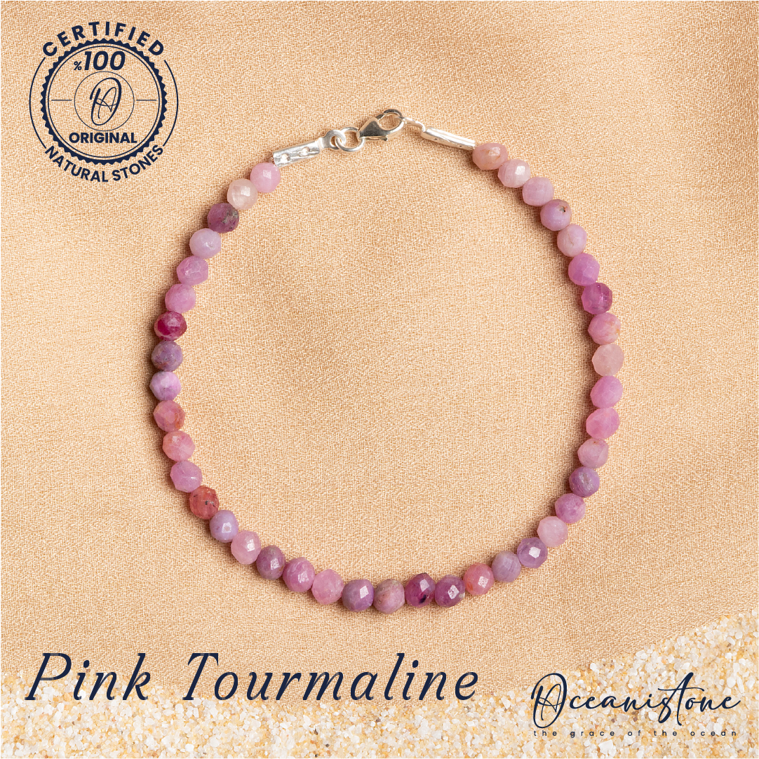 Faceted Pink Tourmaline Stretch Bracelet with Silver Closure