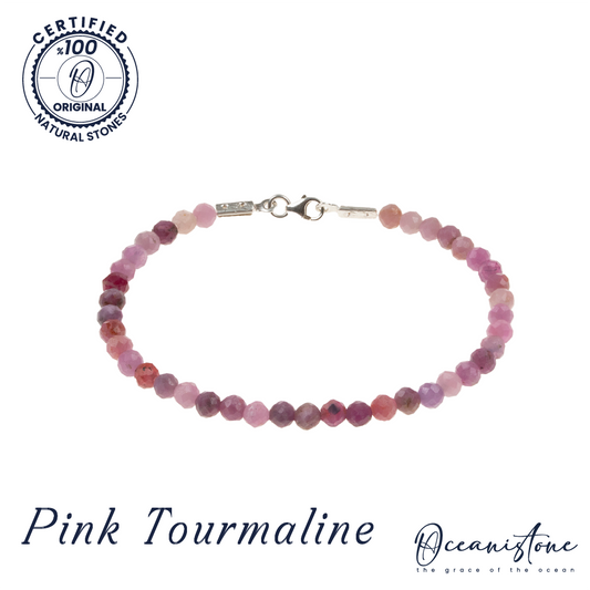 Faceted Pink Tourmaline Stretch Bracelet with Silver Closure