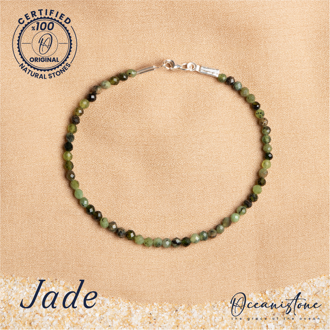 Faceted Jade Stretch Bracelet with Silver Closure