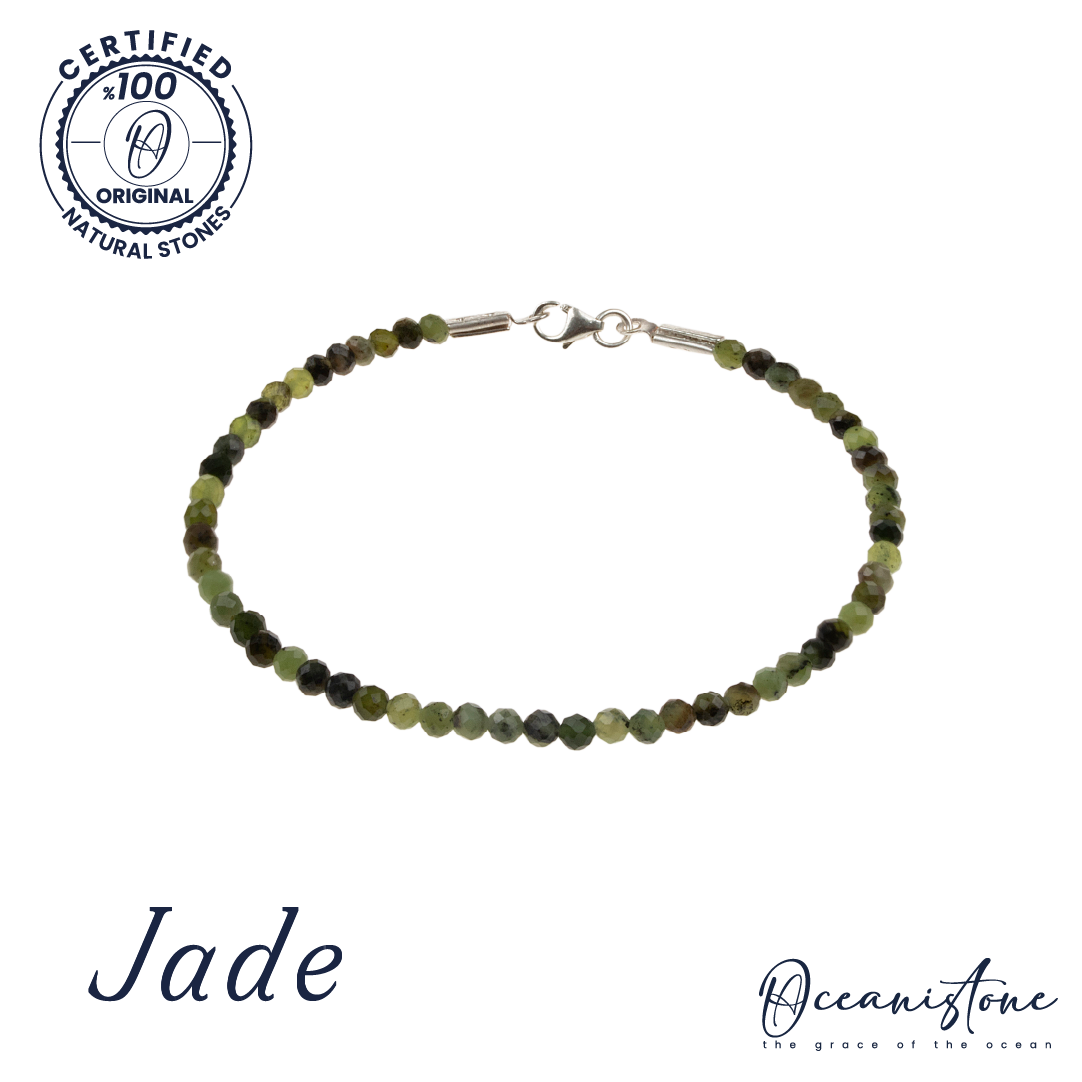 Faceted Jade Stretch Bracelet with Silver Closure