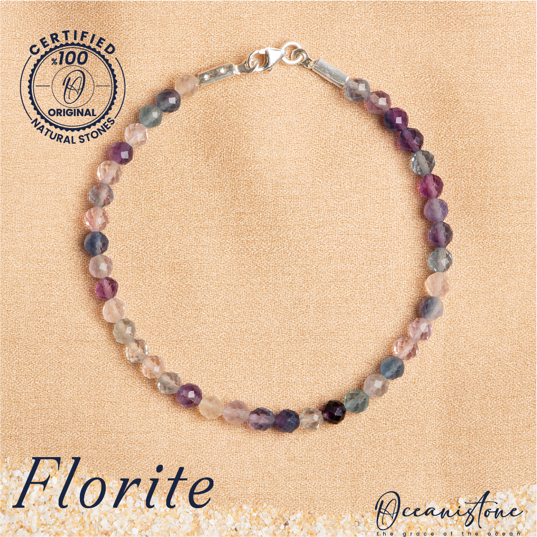 Faceted Fluorite Stretch Bracelet with Silver Closure