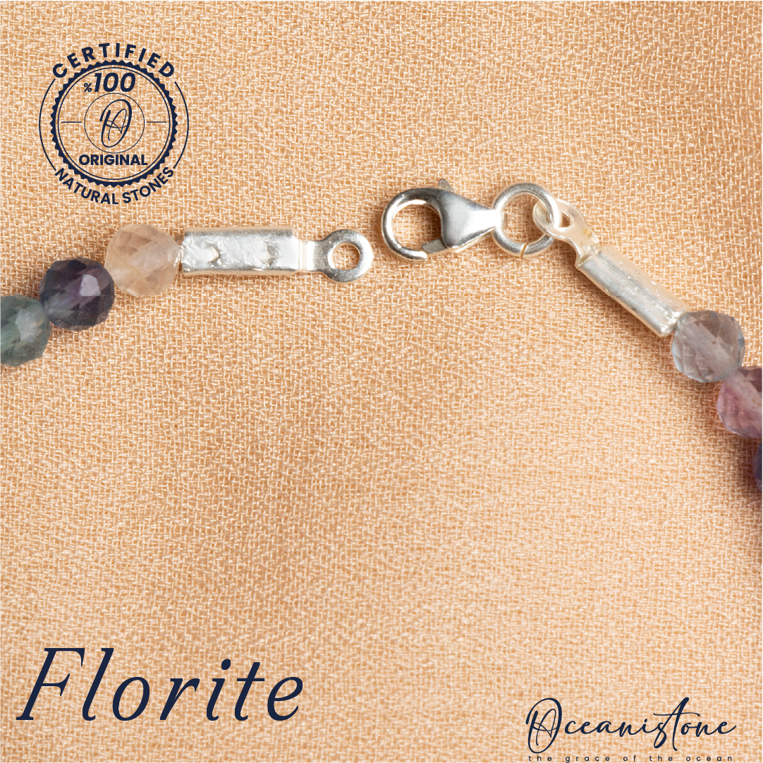 Faceted Fluorite Stretch Bracelet with Silver Closure