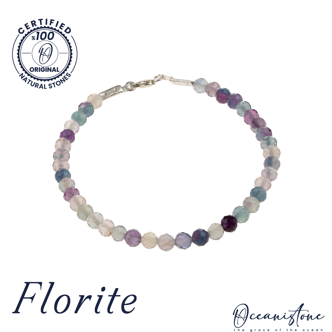 Faceted Fluorite Stretch Bracelet with Silver Closure