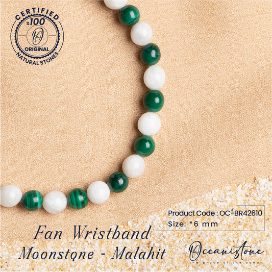 Moonstone and Malachite Stretch Bracelet with Silver Closure