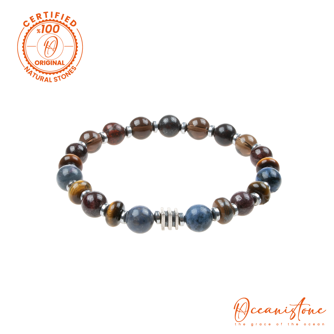 Capricorn (Silver Apparatus) - Dumortierite, Eye of the Tiger, Garnet, Smoky Quartz, Bronzite