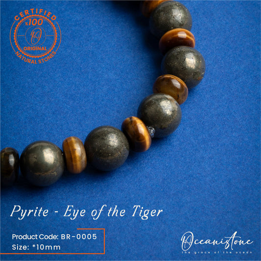 Men’s Rondelle-Cut Tiger Eye and Pyrite Stretch Bracelet