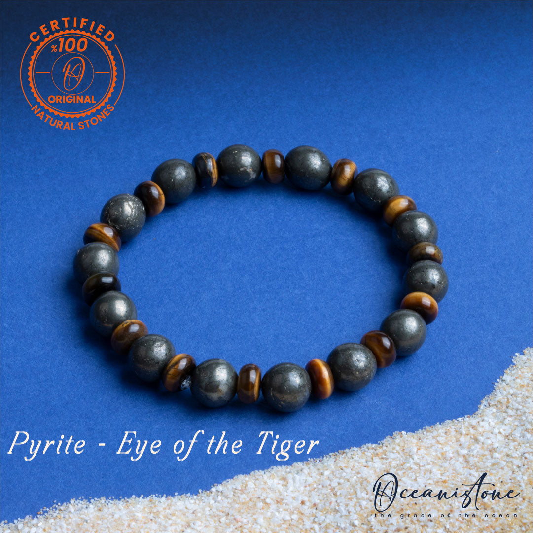 Men’s Rondelle-Cut Tiger Eye and Pyrite Stretch Bracelet