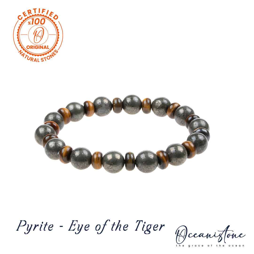 Men’s Rondelle-Cut Tiger Eye and Pyrite Stretch Bracelet