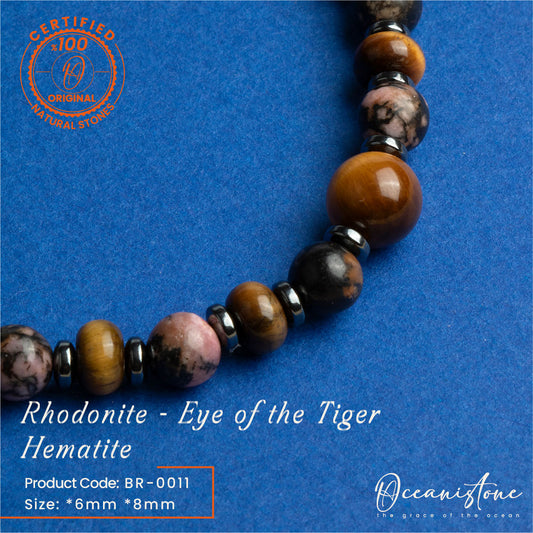 Men’s Tiger Eye, Rhodonite, and Hematite Stretch Bracelet