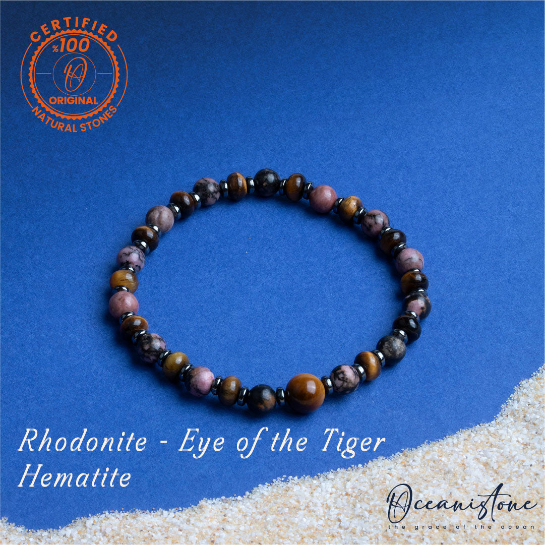 Men’s Tiger Eye, Rhodonite, and Hematite Stretch Bracelet