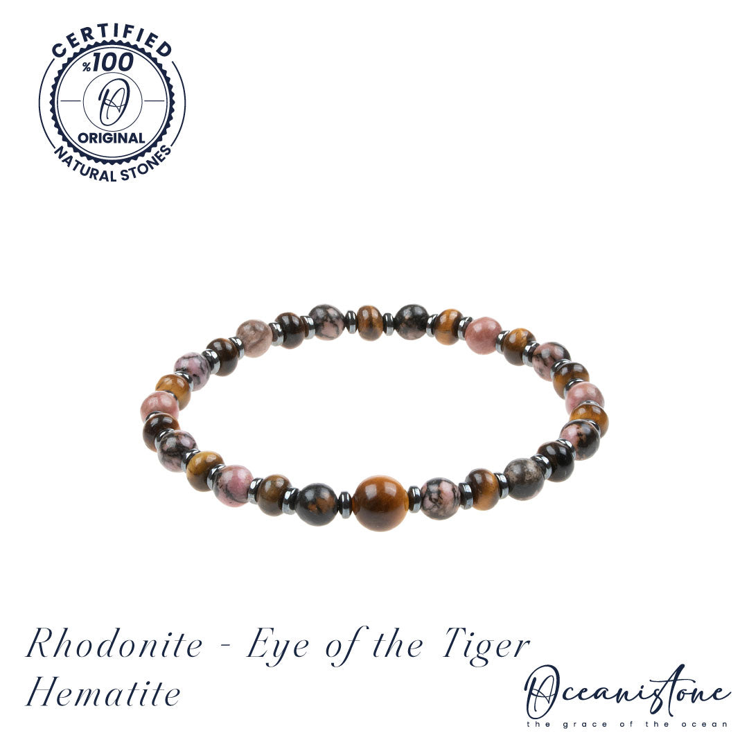 Men’s Tiger Eye, Rhodonite, and Hematite Stretch Bracelet