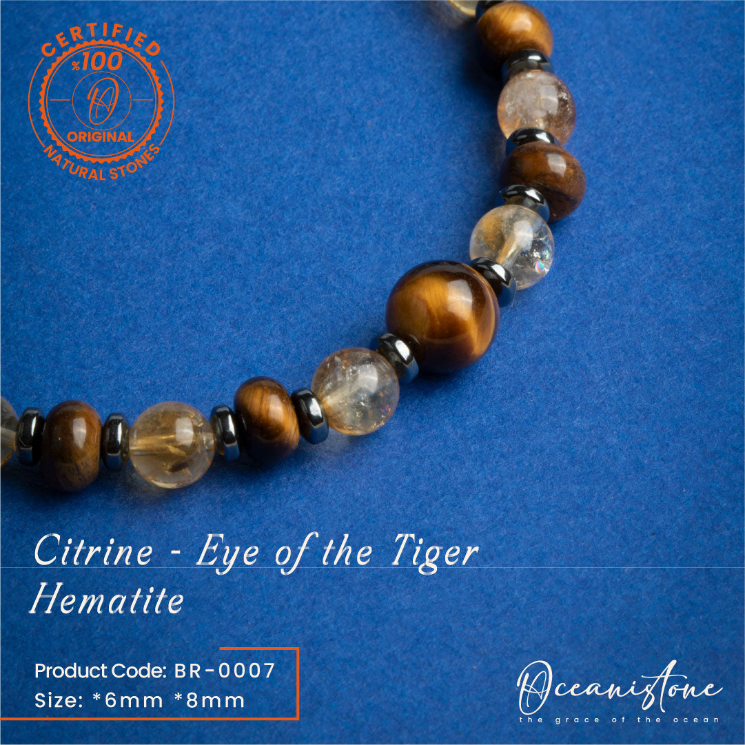 Men’s Tiger Eye, Citrine, and Hematite Stretch Bracelet