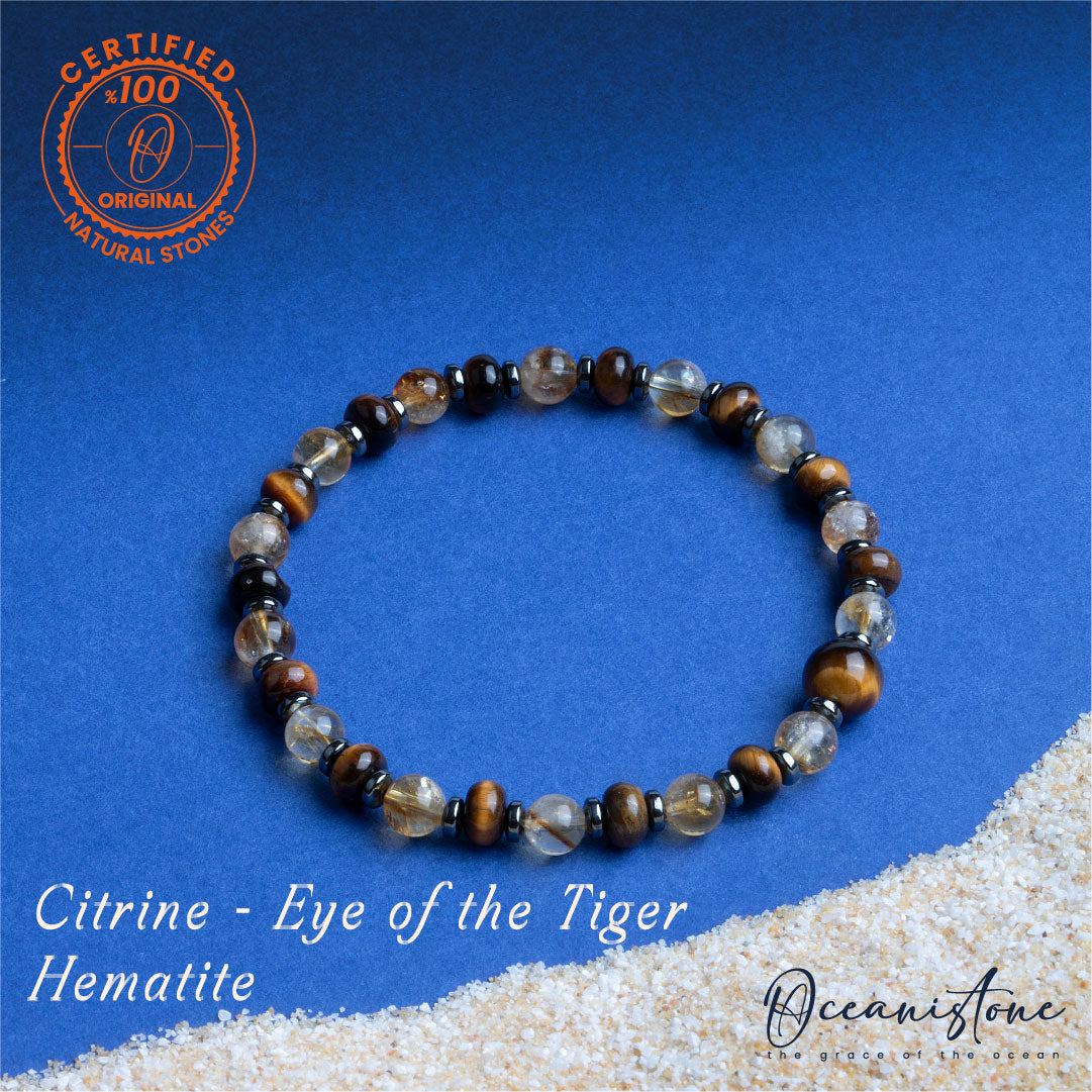 Men’s Tiger Eye, Citrine, and Hematite Stretch Bracelet