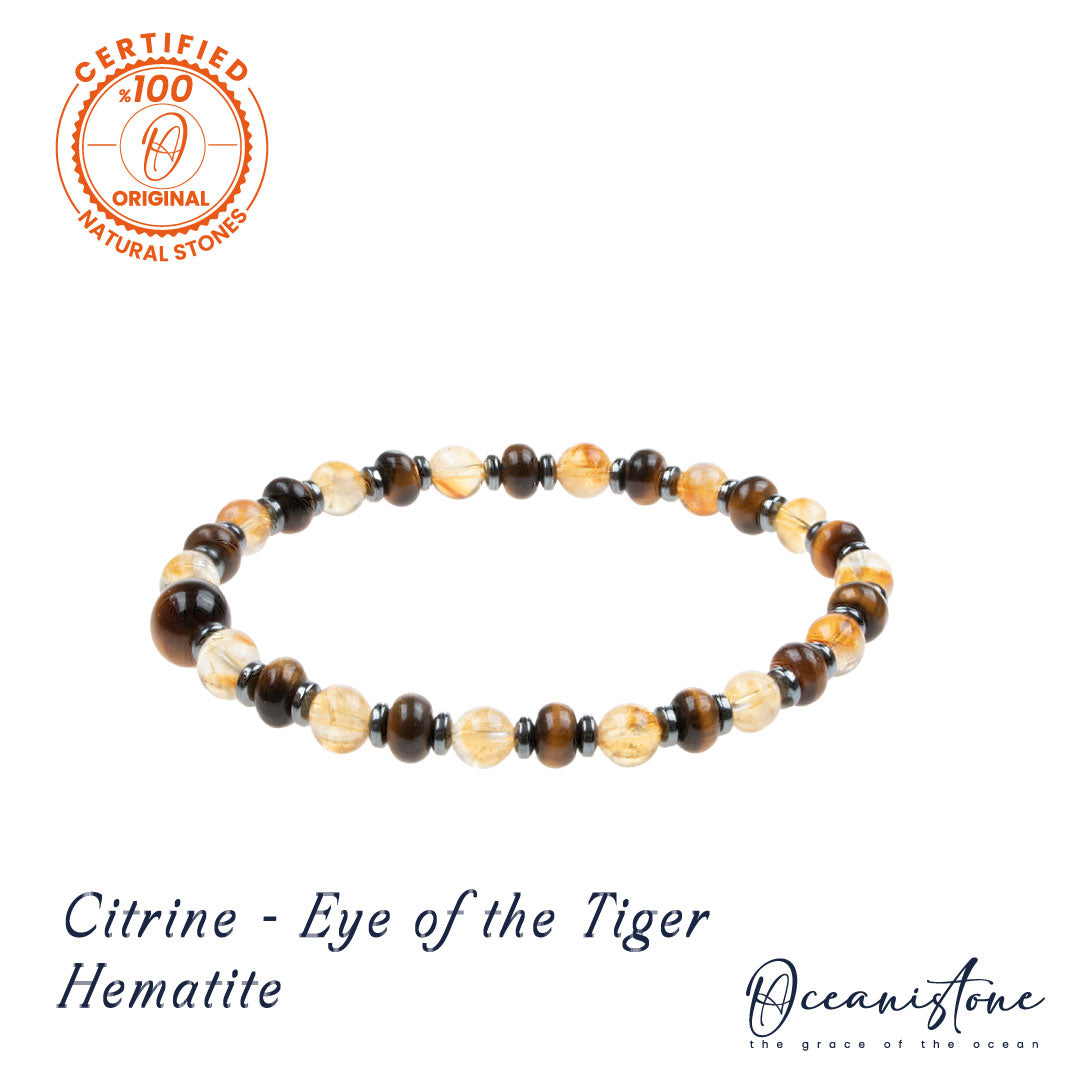 Men’s Tiger Eye, Citrine, and Hematite Stretch Bracelet