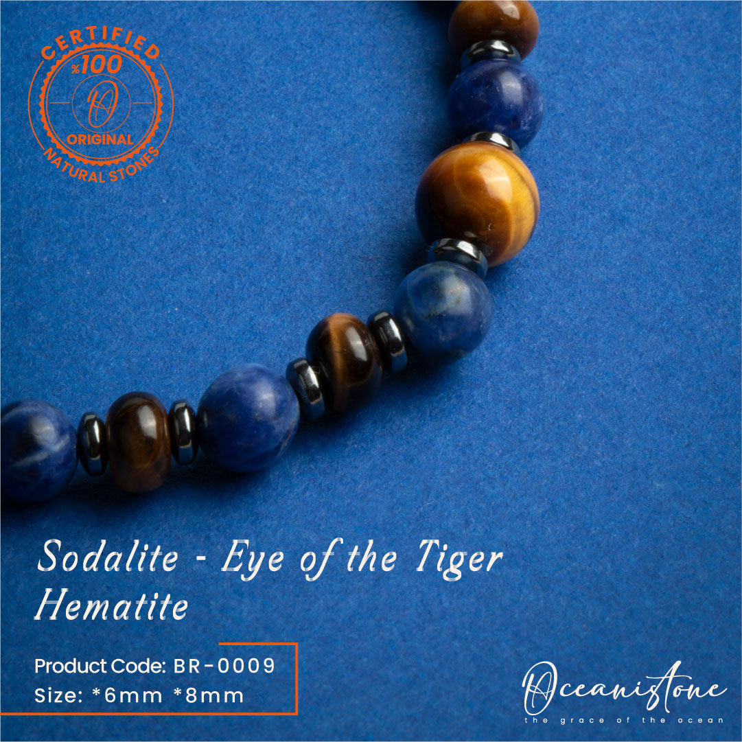 Men’s Tiger Eye, Sodalite, and Hematite Stretch Bracelet