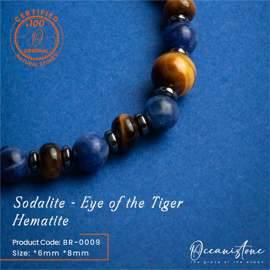 Men’s Tiger Eye, Sodalite, and Hematite Stretch Bracelet