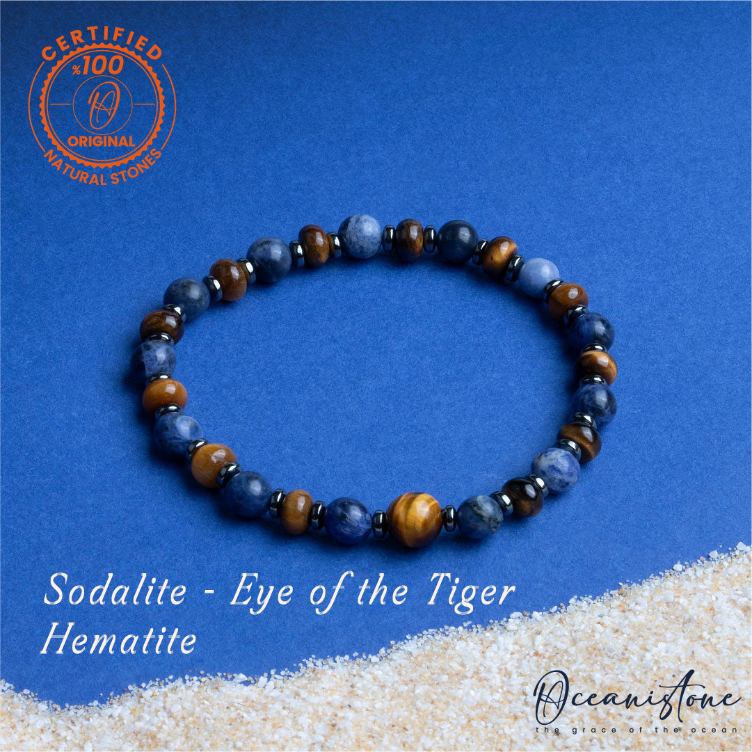 Men’s Tiger Eye, Sodalite, and Hematite Stretch Bracelet