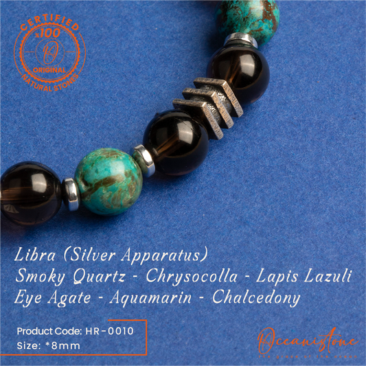 Libra (Silver Apparatus) - Smoky Quartz, Chrysocolla, Lapis Lazuli, Eye Agate, Aquamarine, Chalcedony