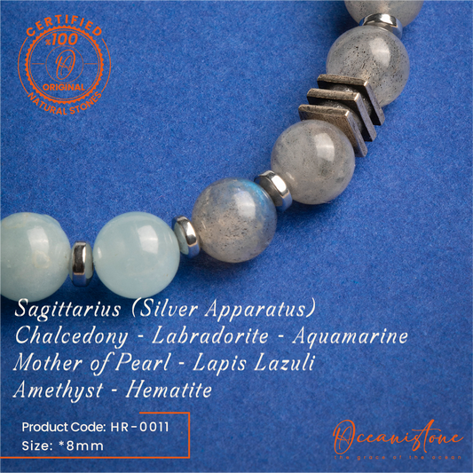 Sagittarius (Silver Apparatus) - Chalcedony, Labradorite, Aquamarine, Mother of Pearl, Lapis Lazuli, Amethyst, Hematite