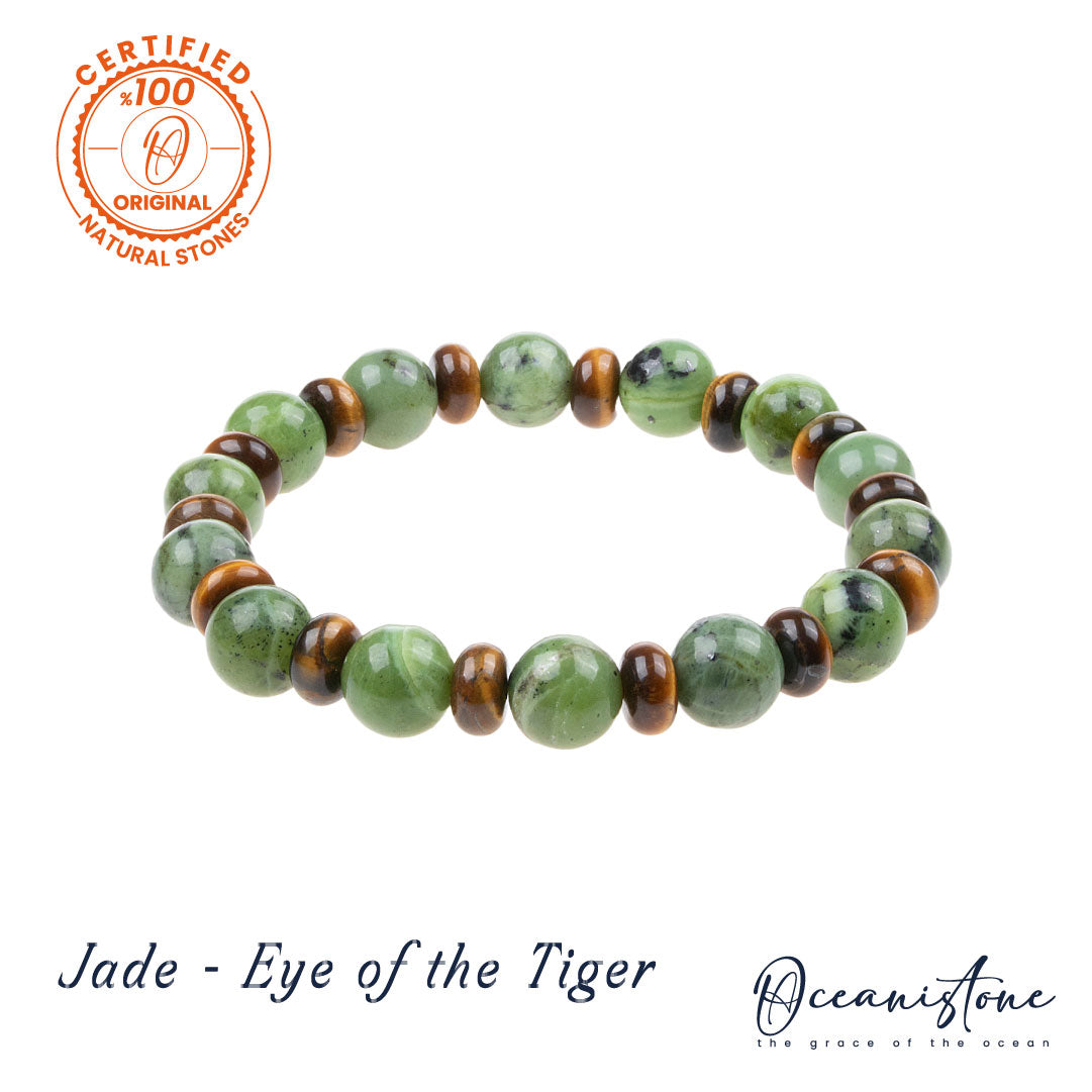 Men's 10 mm Jade and Tiger Eye Stretch Bracelet