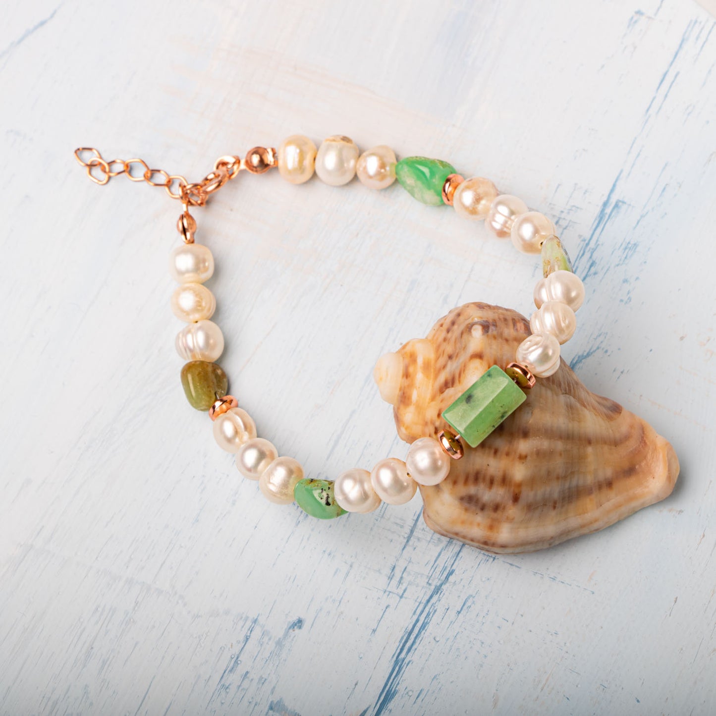 Pearl, Chrysoprase Stone 925 Sterling Silver Design Bracelet