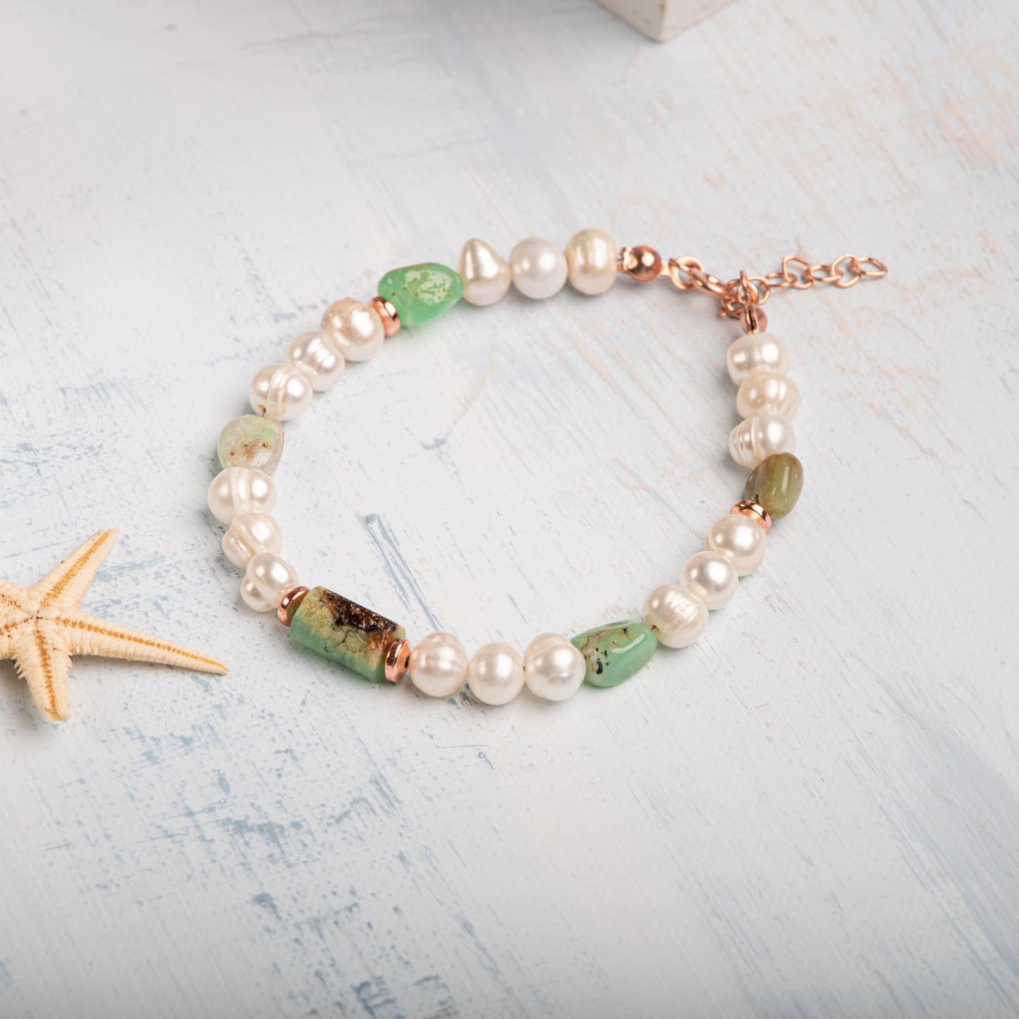 Pearl, Chrysoprase Stone 925 Sterling Silver Design Bracelet