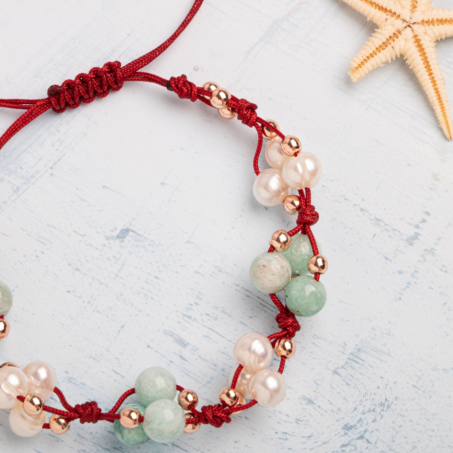 Pearl, Amazonite Natural Stone Macrame Design Bracelet