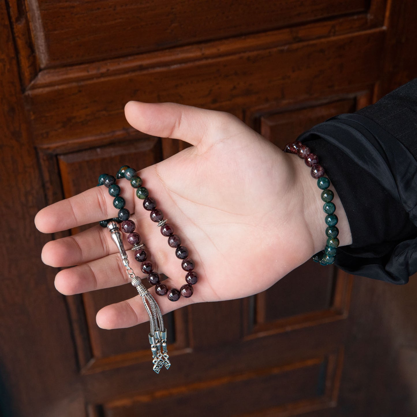 Bloodstone and Garnet Garnet Natural Stone Rosary Bracelet Set