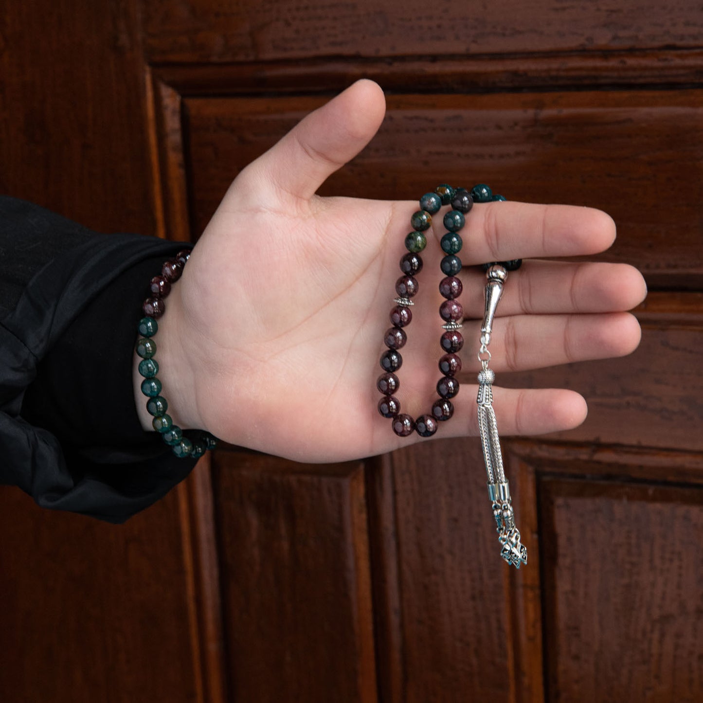 Bloodstone and Garnet Garnet Natural Stone Rosary Bracelet Set