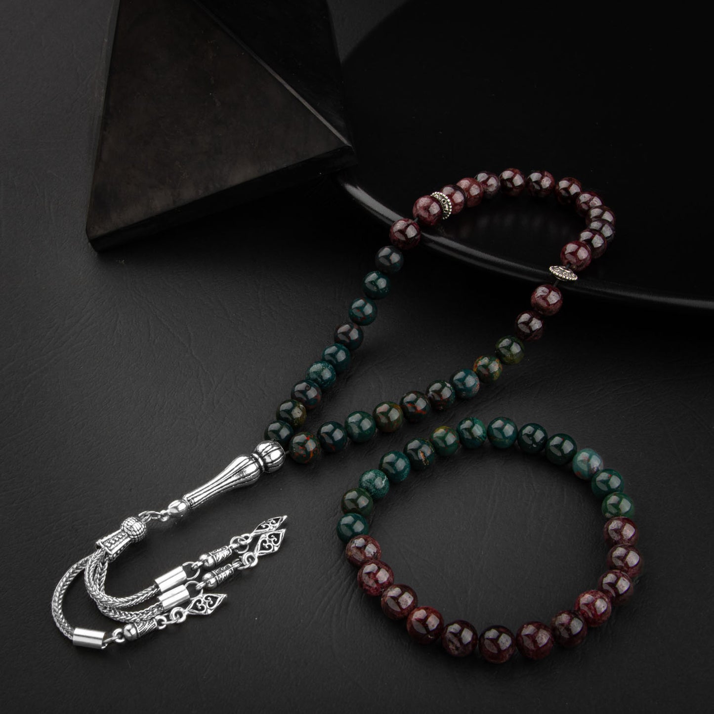 Bloodstone and Garnet Garnet Natural Stone Rosary Bracelet Set