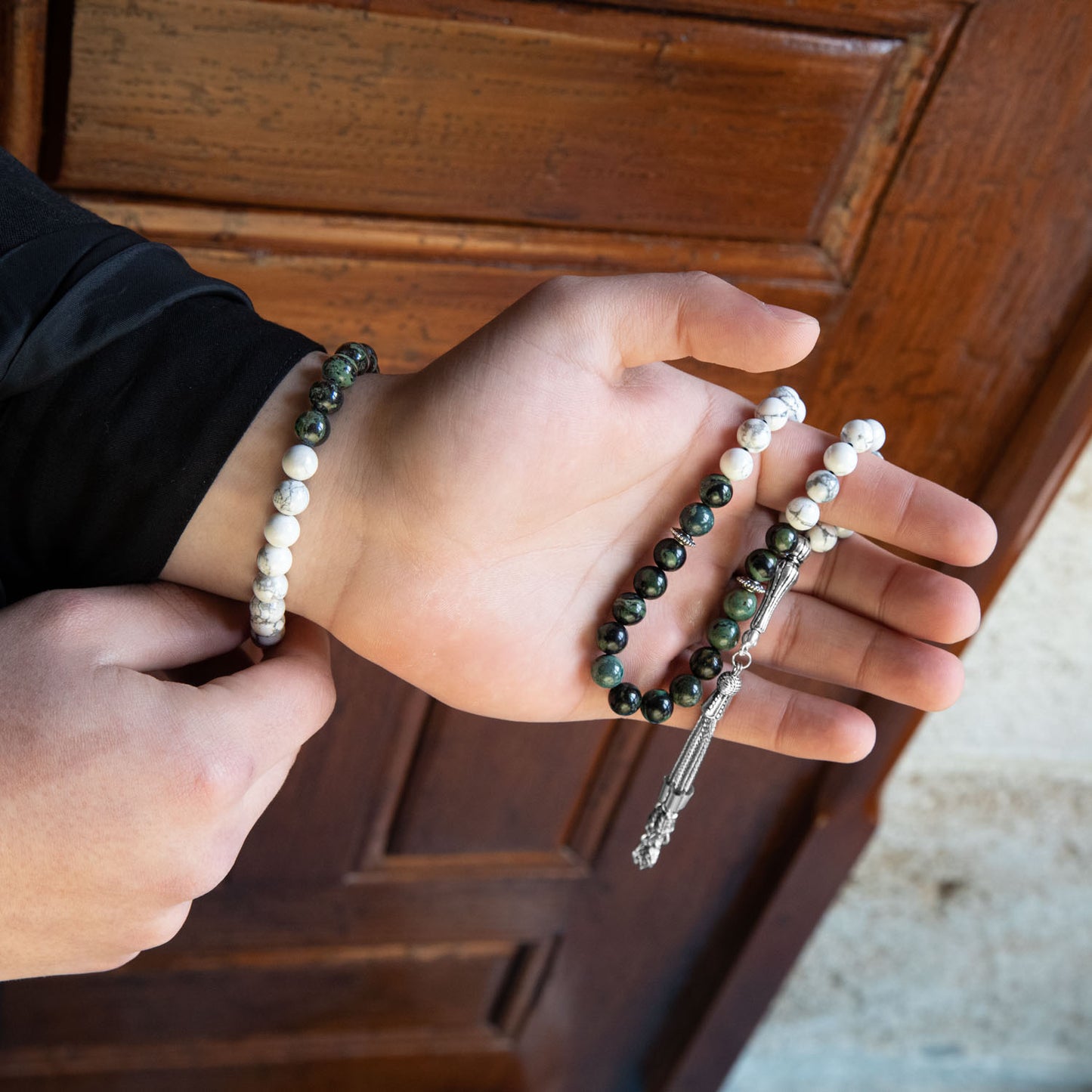 Havlite and Jasper Natural Stone Rosary Bracelet Set