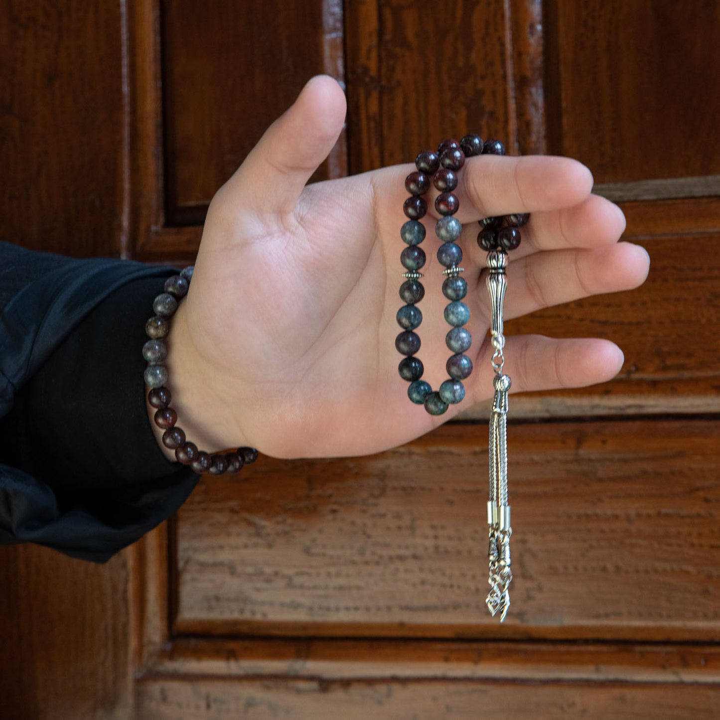 Kyanite and Jasper Natural Stone Rosary Bracelet Set