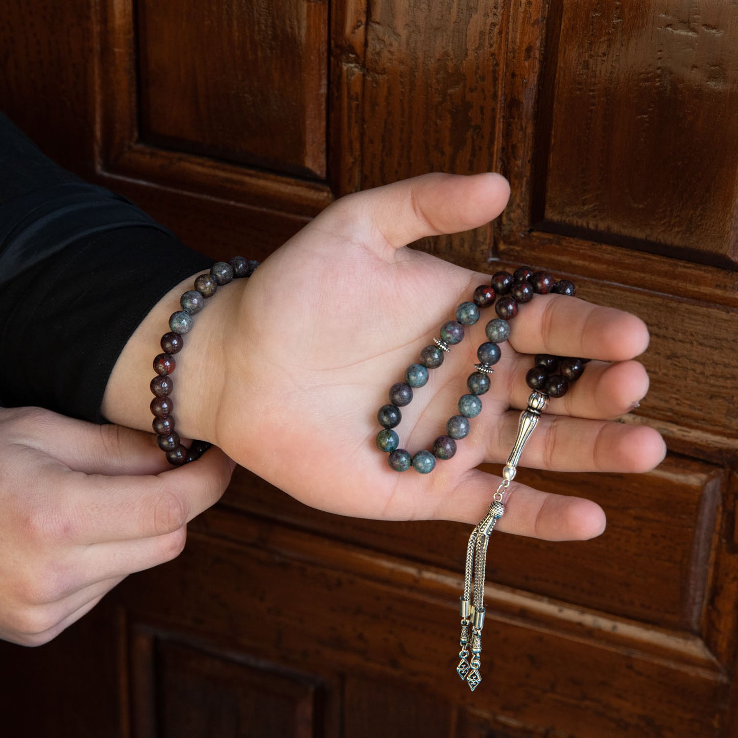 Kyanite and Jasper Natural Stone Rosary Bracelet Set