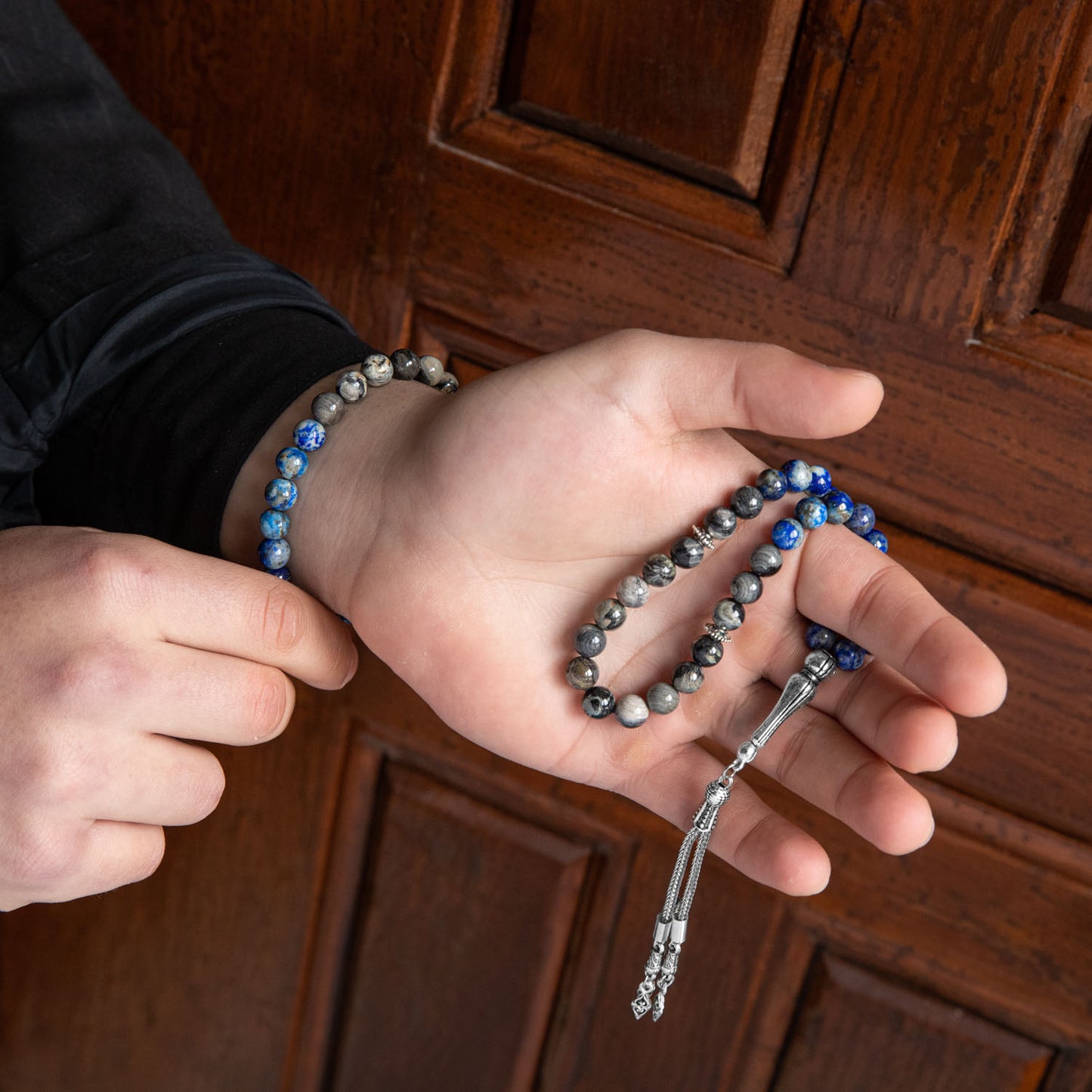 Lapis Lazuli and Jasper Natural Stone Rosary Bracelet Set