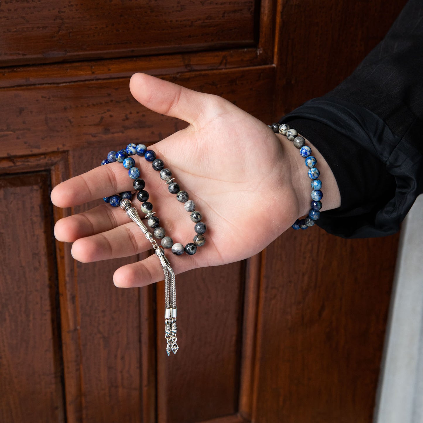 Lapis Lazuli and Jasper Natural Stone Rosary Bracelet Set